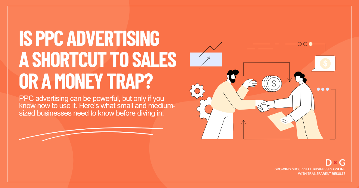 Graphic illustrating PPC advertising benefits and risks for small and medium-sized Australian businesses.